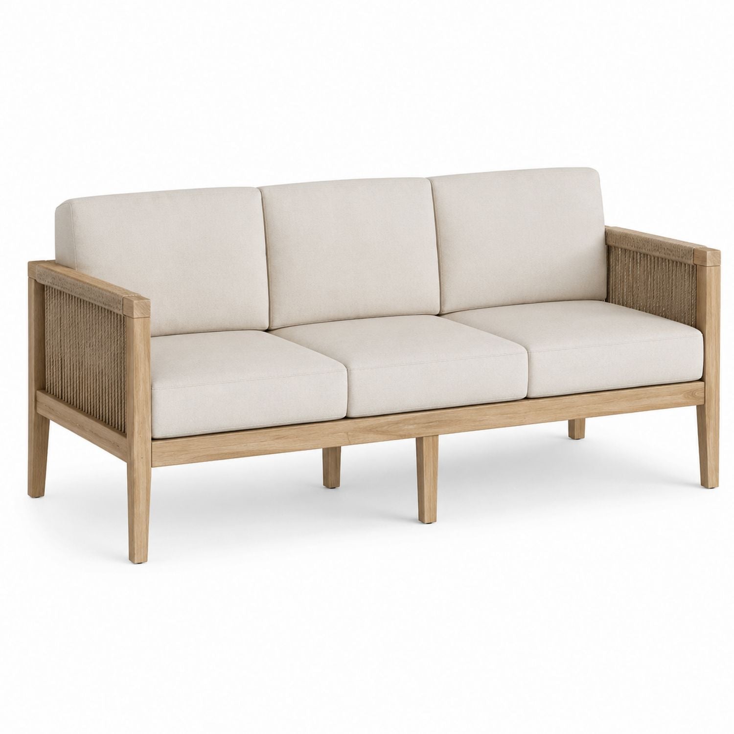 Teak Outdoor Sofa with Beige Cushions 3-Seater