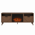 Wood TV Stand with Electric Fireplace Heater 150 cm Brown