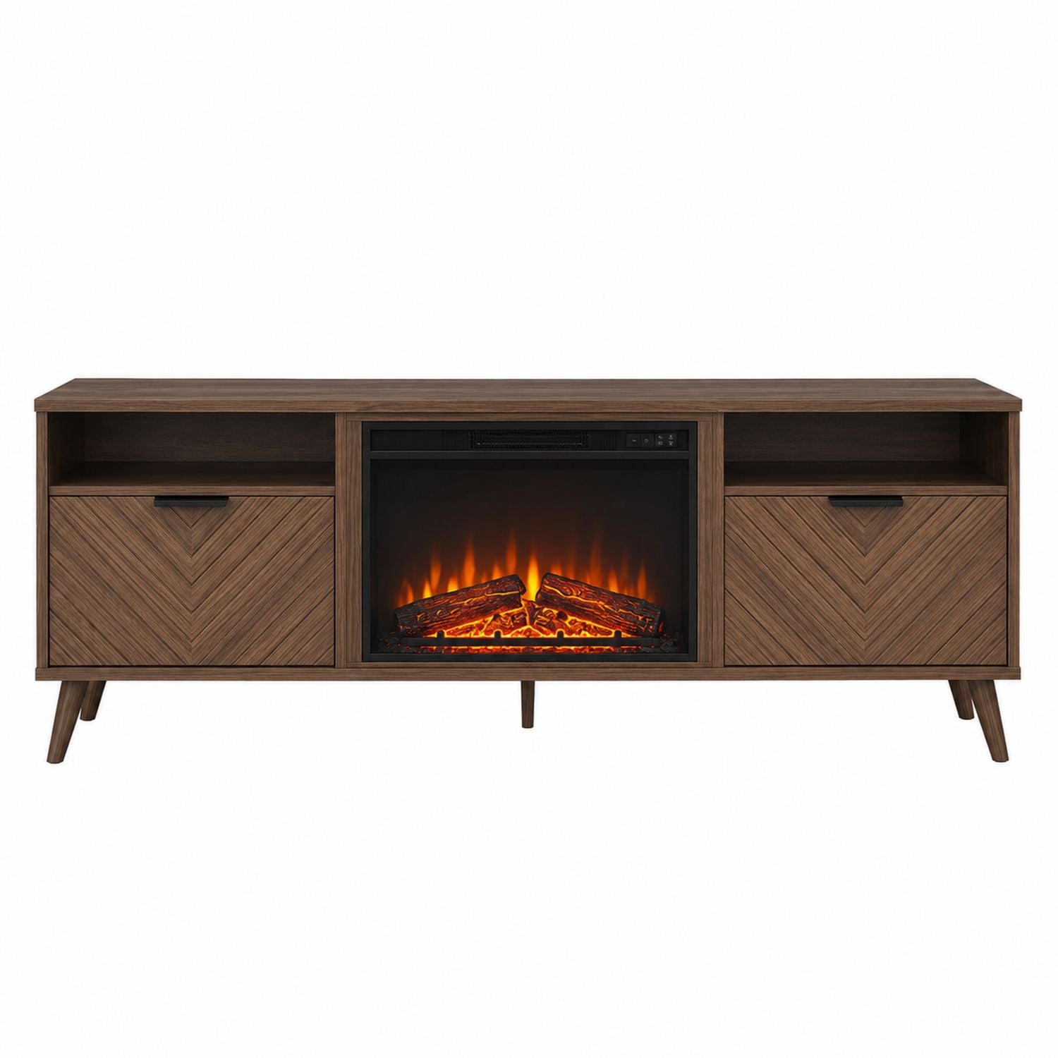 Wood TV Stand with Electric Fireplace Heater 150 cm Brown
