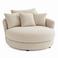 Round Bouclé Fabric Swivel Chair with Cushions Beige 120cm Diameter