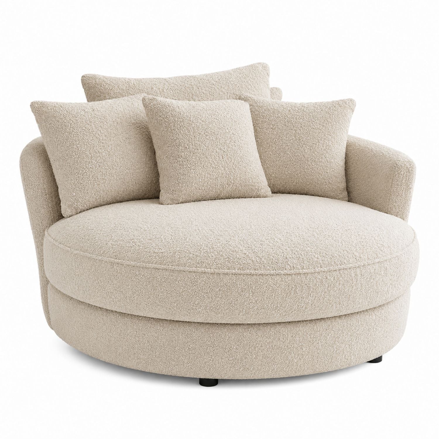 Round Bouclé Fabric Swivel Chair with Cushions Beige 120cm Diameter