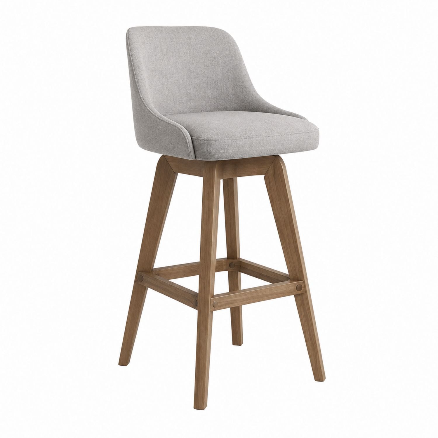 Grey Upholstered Bar Stool with Oak Frame, 105cm