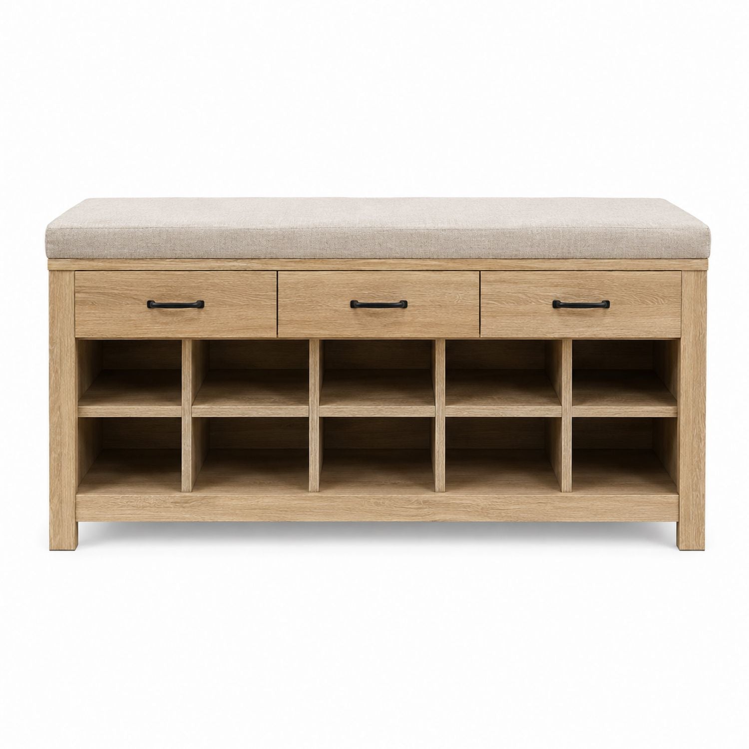 Oak Storage Bench with Cushioned Seat and Drawers 120cm