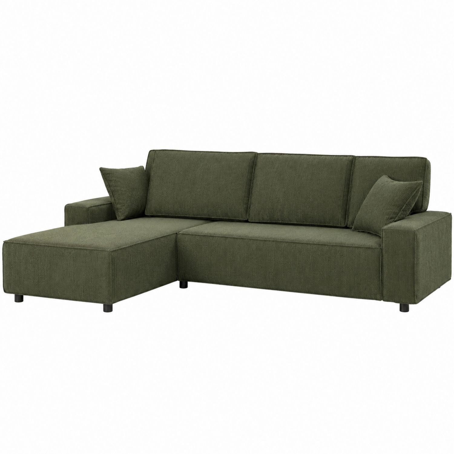 Green Fabric L-Shaped Sectional Sofa Polyester Upholstery