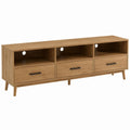 Oak TV Stand with 3 Drawers and Open Compartments