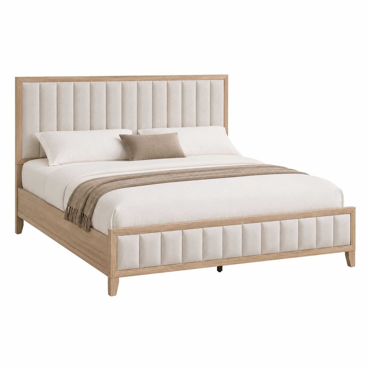 Wood Upholstered King Size Bed Beige