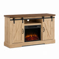 Oak Wood TV Stand with Electric Fireplace Insert 54L x 16W x 32H