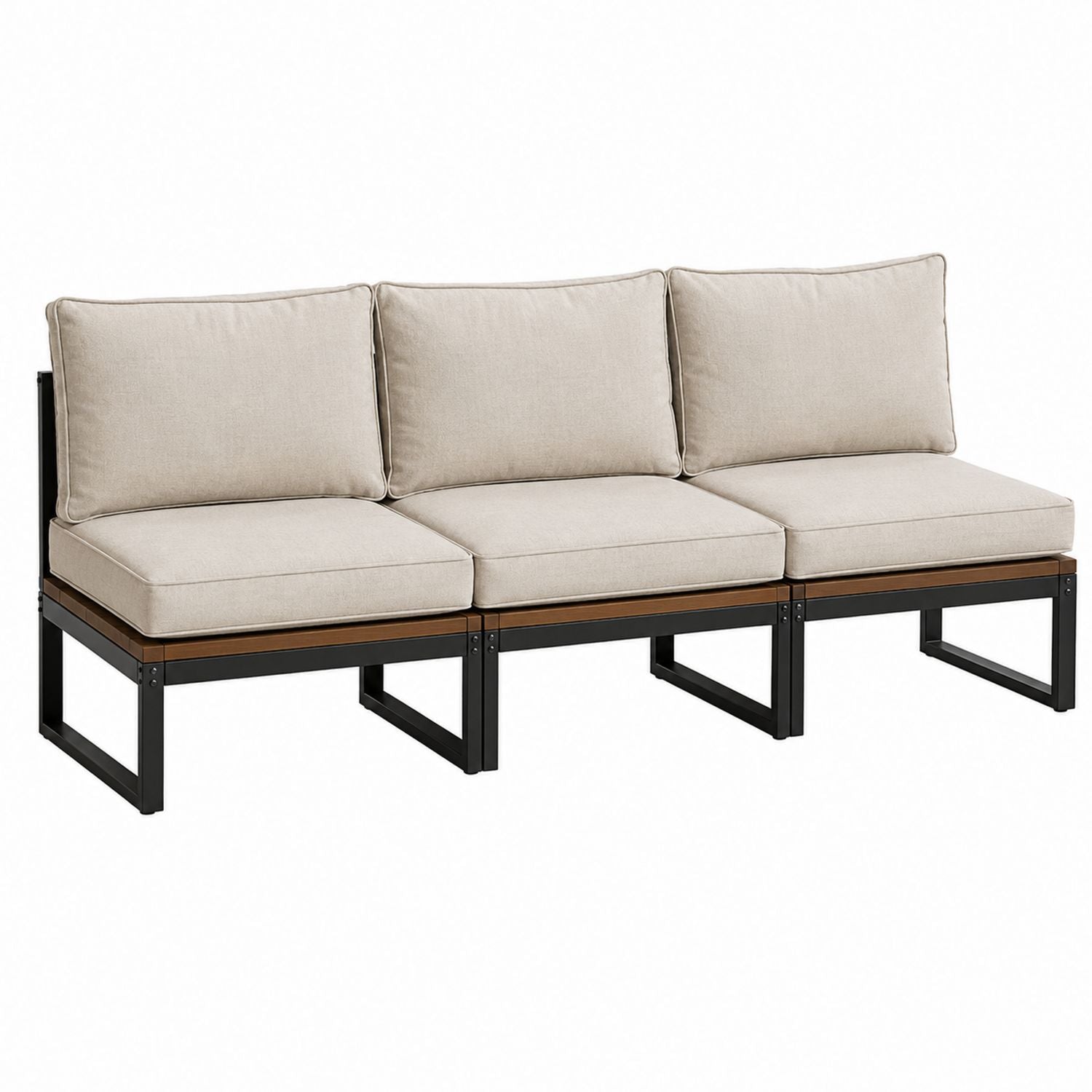 Outdoor Metal Frame Sectional Sofa Set in Beige