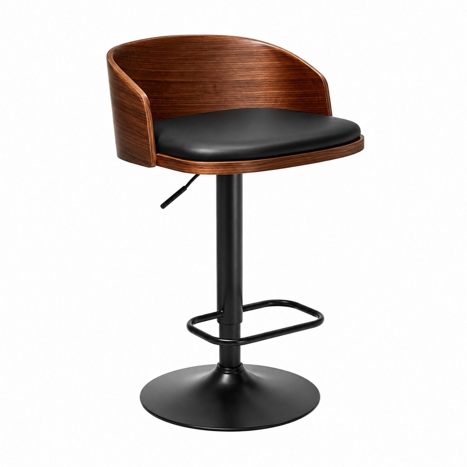 Adjustable Faux Leather Wood Bar Stool Black