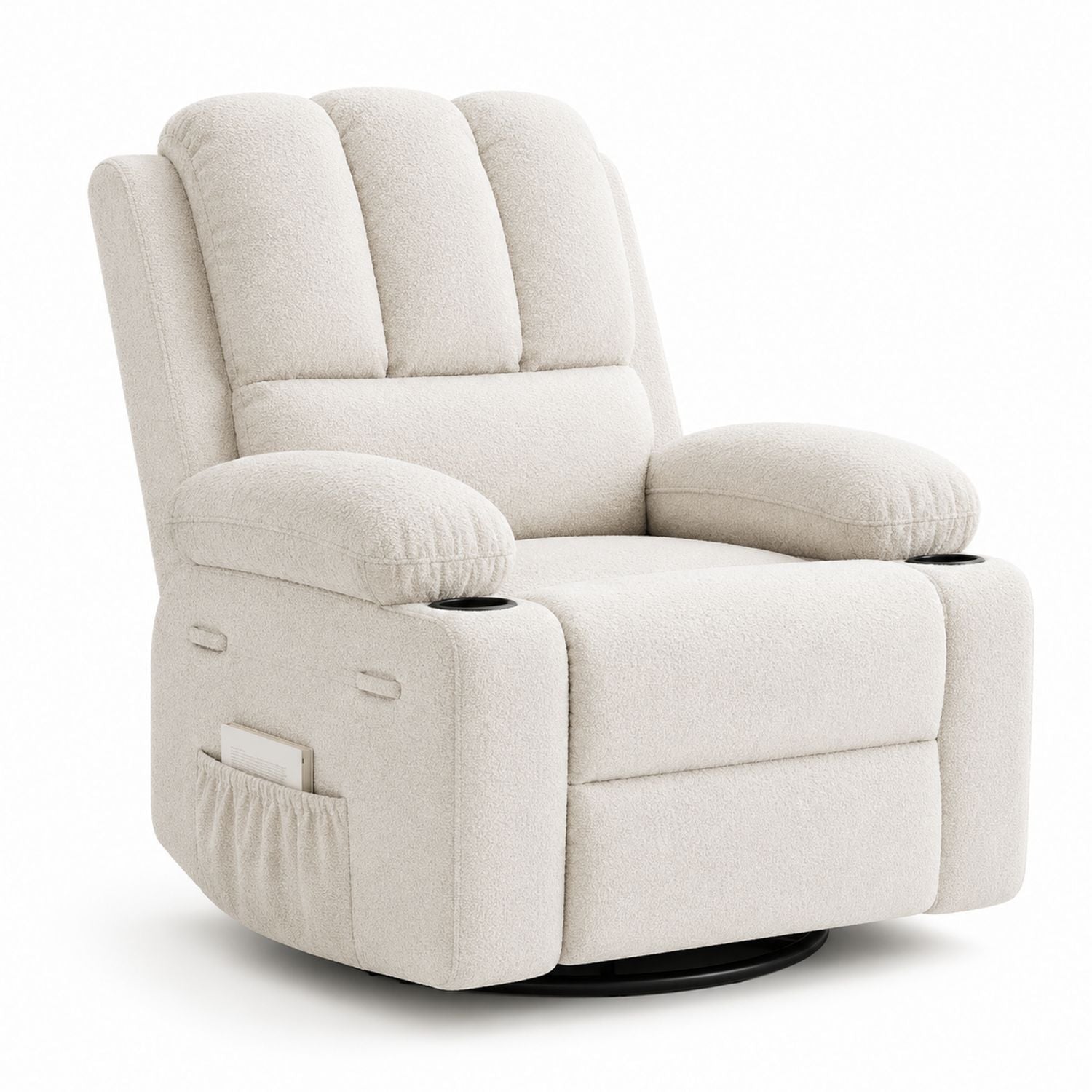 Recliner Chair with Swivel Base Polyester Fabric Beige 85x90x105cm
