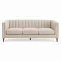 Beige Fabric Three-Seater Sofa with Wood Legs