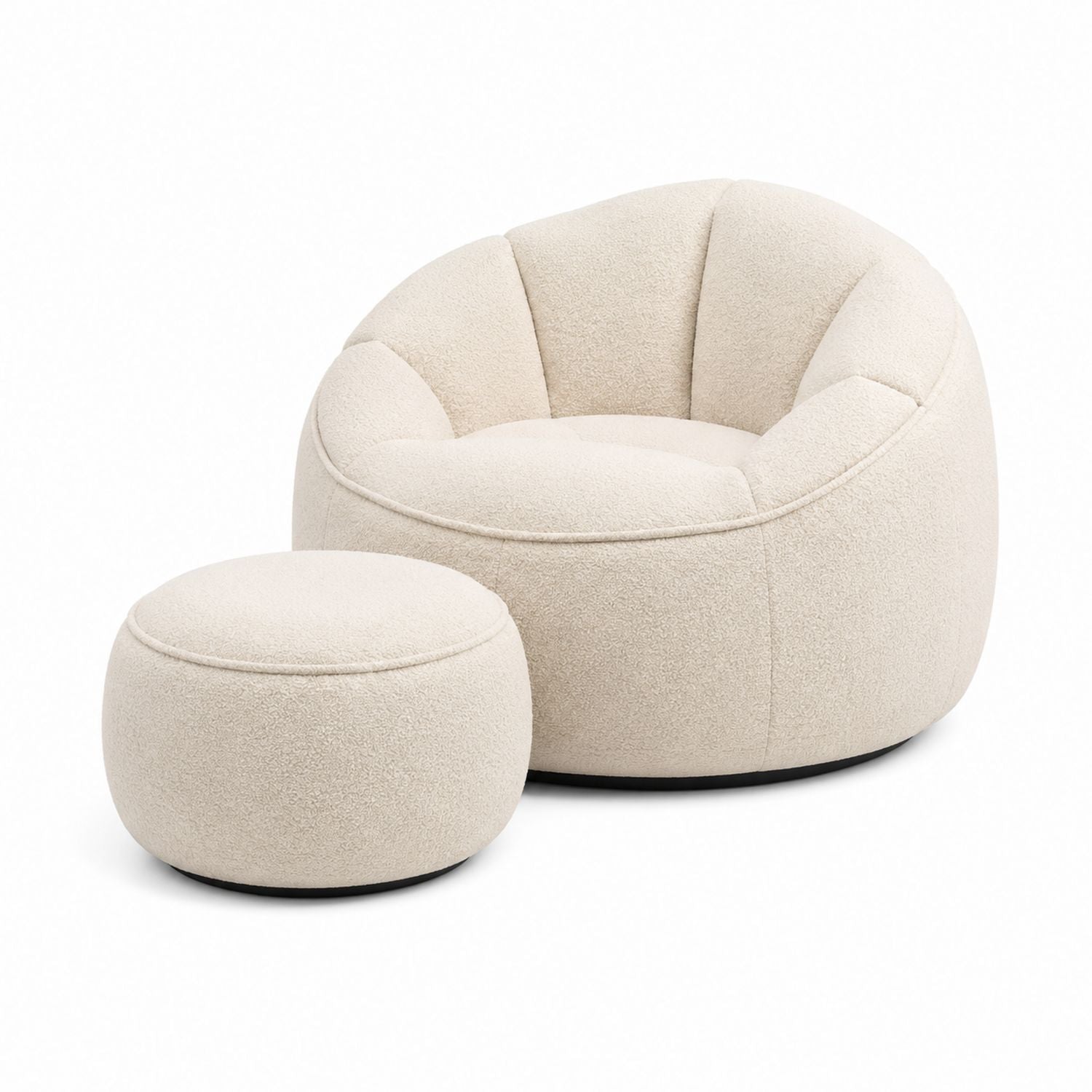 Beige Fabric Chair and Ottoman Set with Round Design