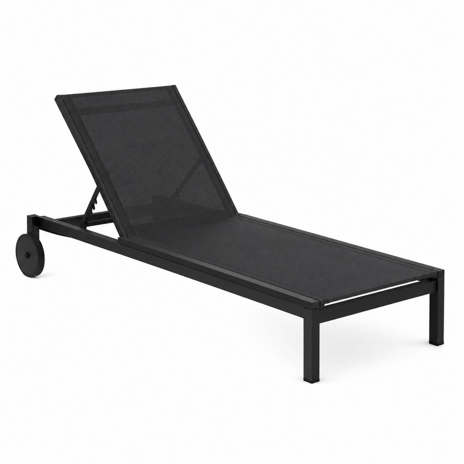 Outdoor Adjustable Aluminum Mesh Chaise Lounge Black 200cm