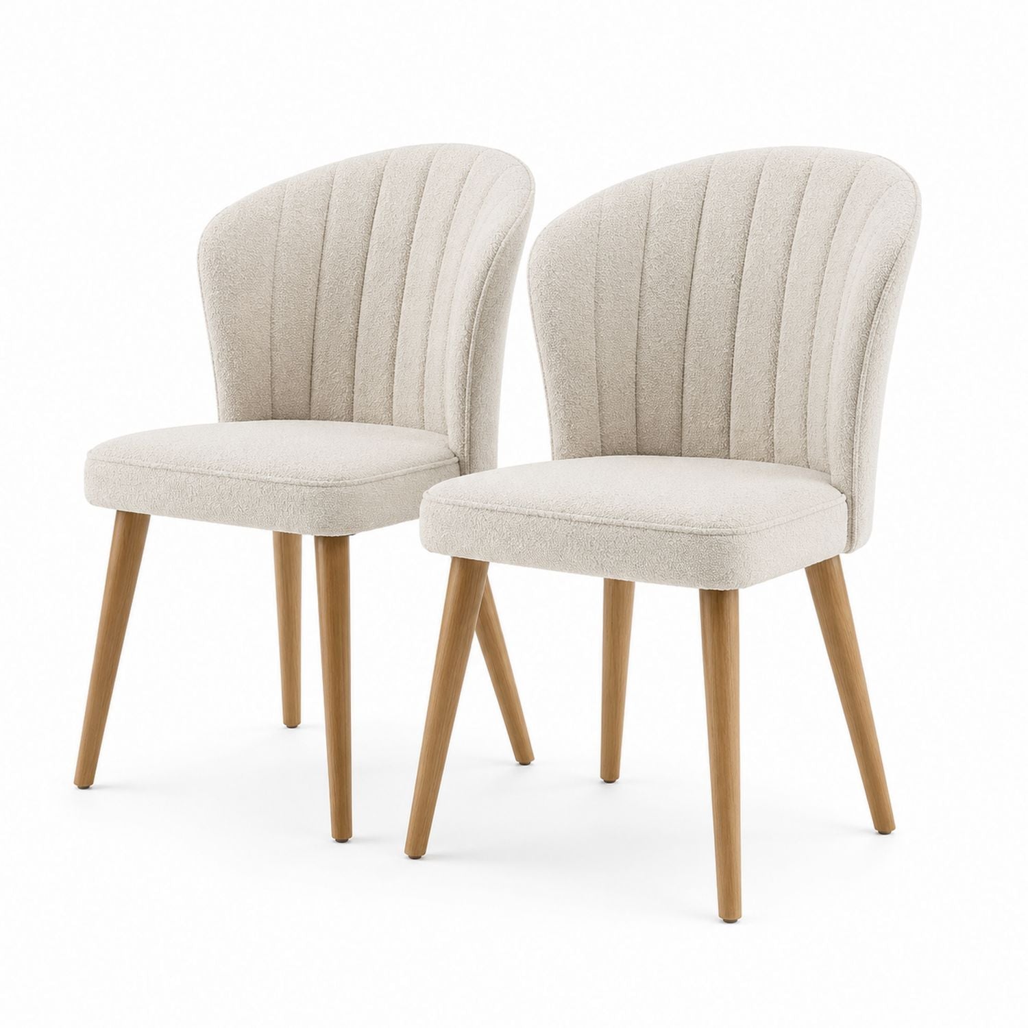 Set of 2 Beige Fabric Dining Chairs with Wood Legs
