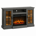 Gray Wood Electric Fireplace TV Stand with Tempered Glass Doors 147x40x85 cm