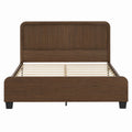 Wooden Platform Bed Frame with Slatted Headboard Brown Queen Size