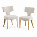 Set of 2 Linen Upholstered Dining Chairs with Gold Metal Legs
