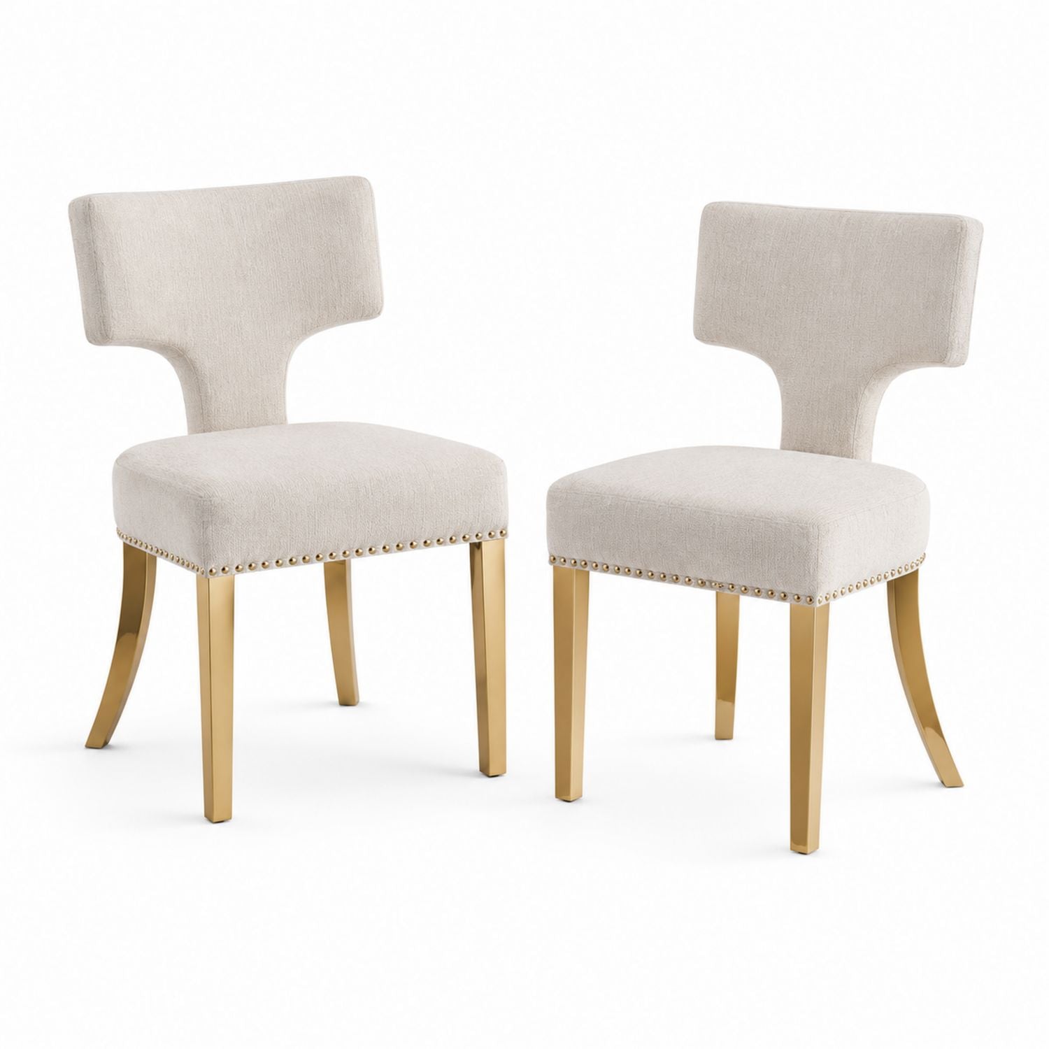 Set of 2 Linen Upholstered Dining Chairs with Gold Metal Legs