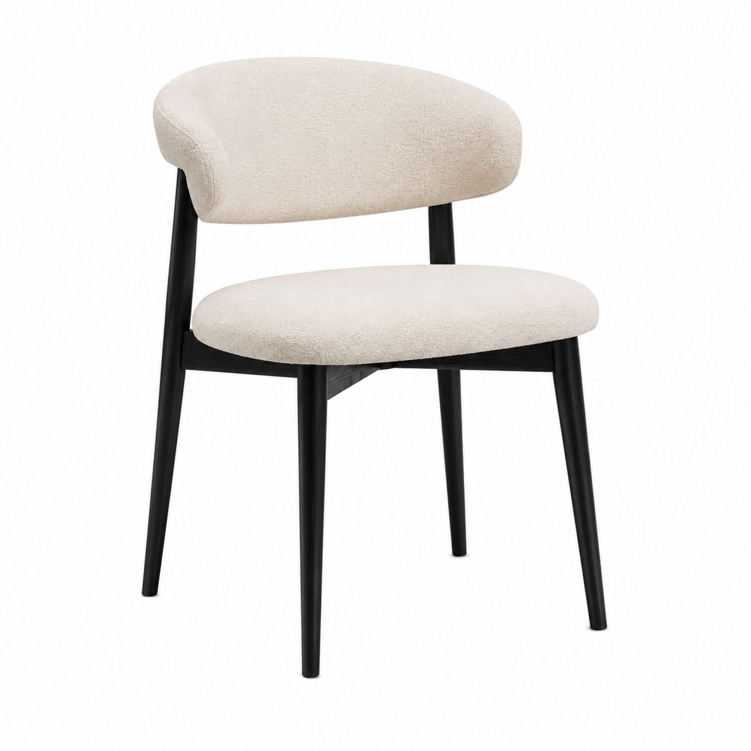 Beige Fabric Dining Chair with Black Wood Frame