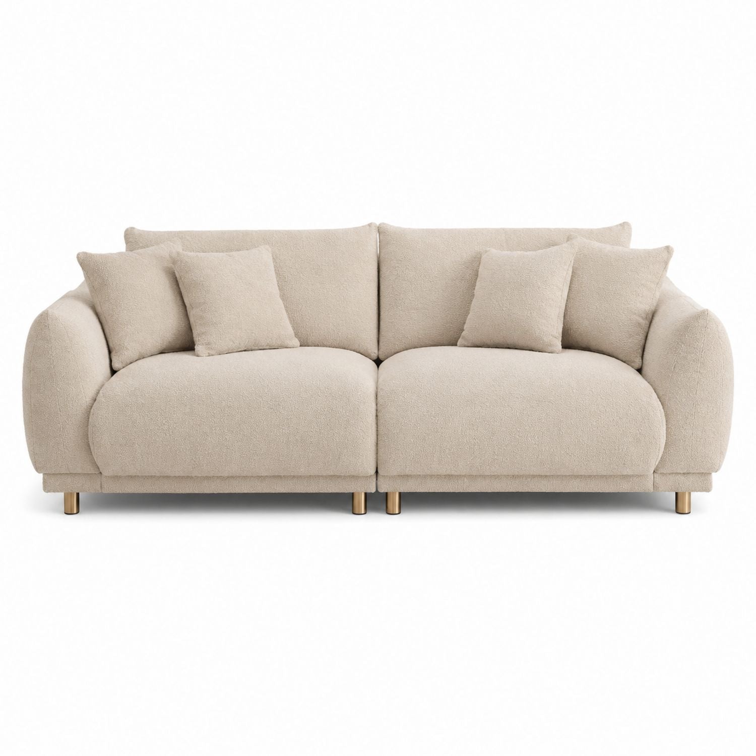 Beige Polyester Upholstery Sofa with Cushions, 210cm