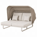 Aluminum Outdoor Double Daybed with Wicker Canopy and Beige Cushions