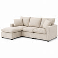 Beige Linen L-Shaped Sectional Sofa with Cushions 220cm x 150cm x 85cm