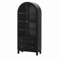 Black Wooden Cabinet with Tempered Glass Doors and Drawers 190x80x40cm