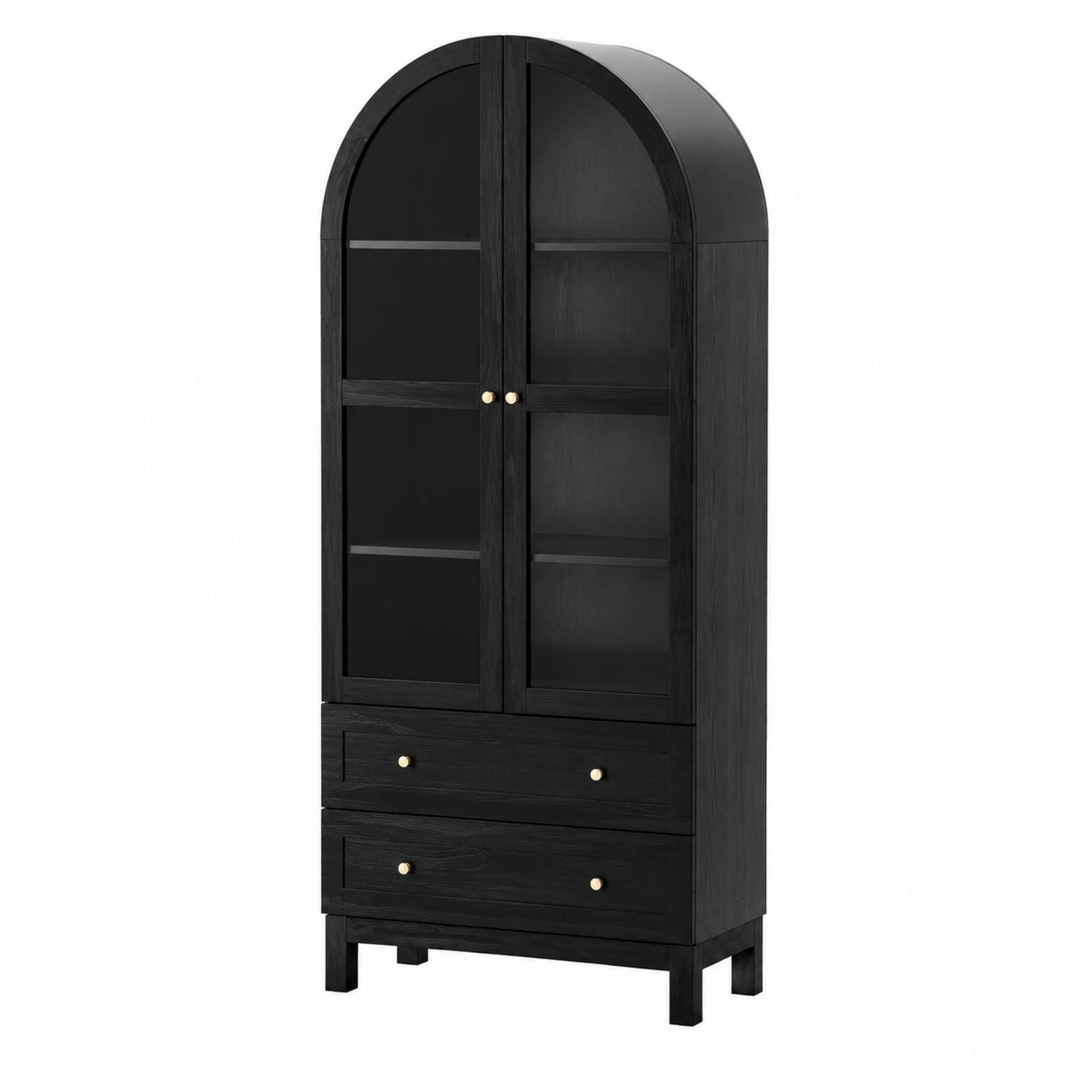 Black Wooden Cabinet with Tempered Glass Doors and Drawers 190x80x40cm