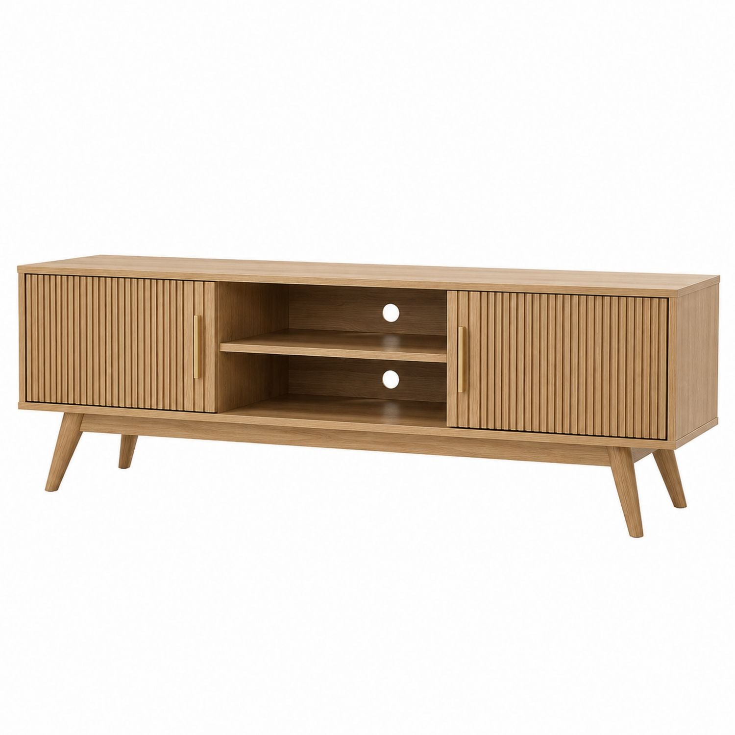 Wood TV Stand with Shelves and Cabinets 160cm Natural