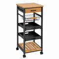 Bamboo and Metal Rolling Cart with Drawer and Shelves