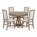 Wood Dining Table Set with Four Upholstered Chairs Light Oak Beige 120cm