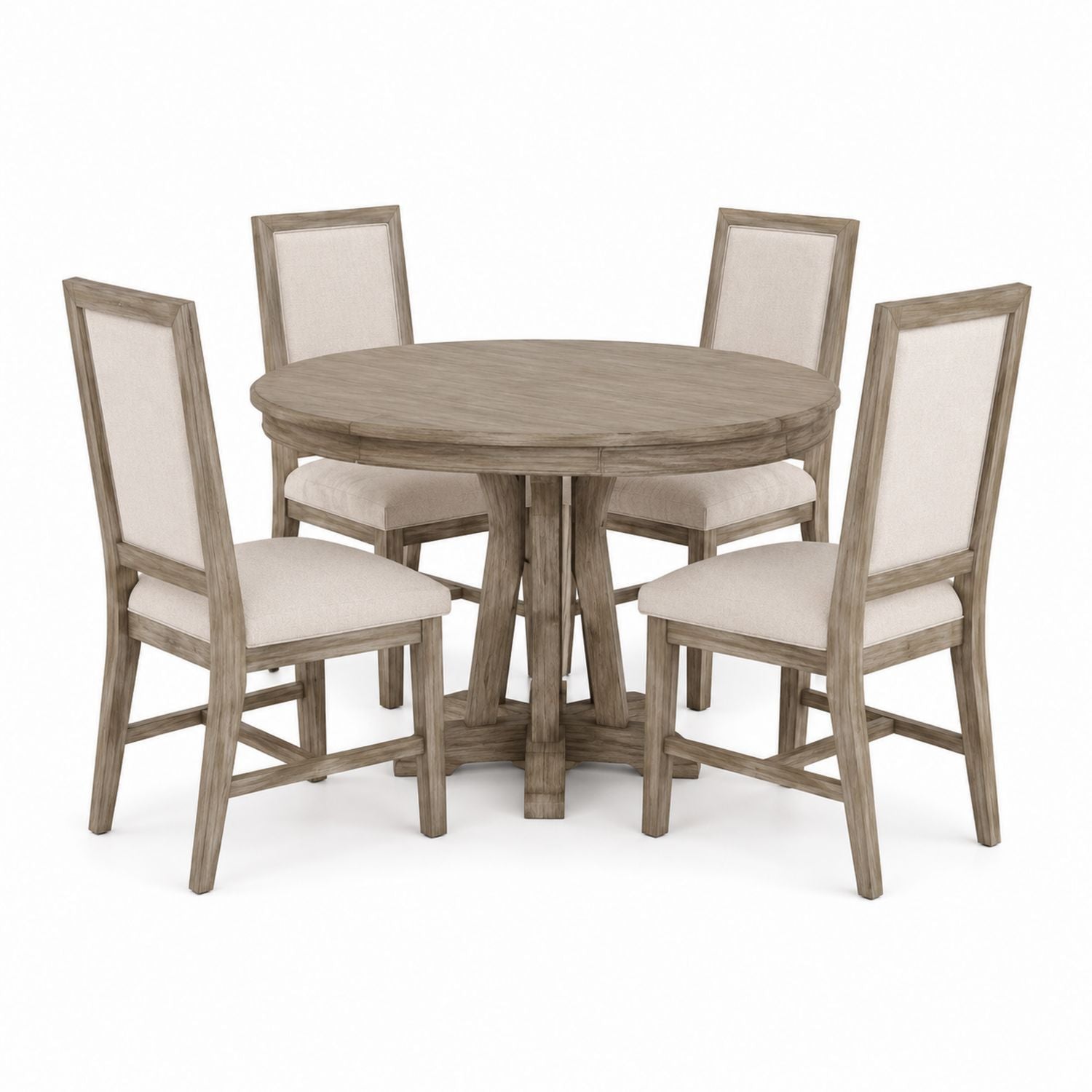 Wood Dining Table Set with Four Upholstered Chairs Light Oak Beige 120cm