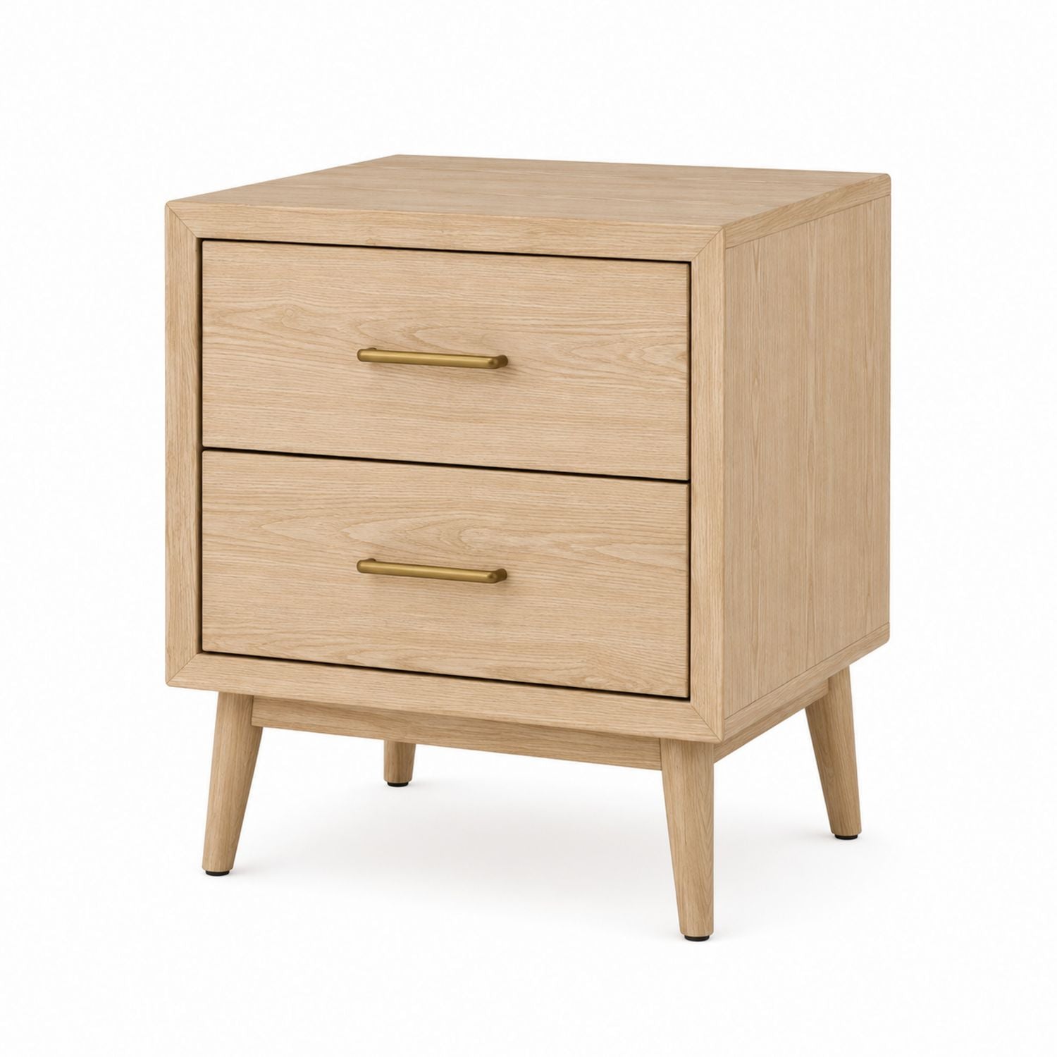 Oak Wood Nightstand with Two Drawers