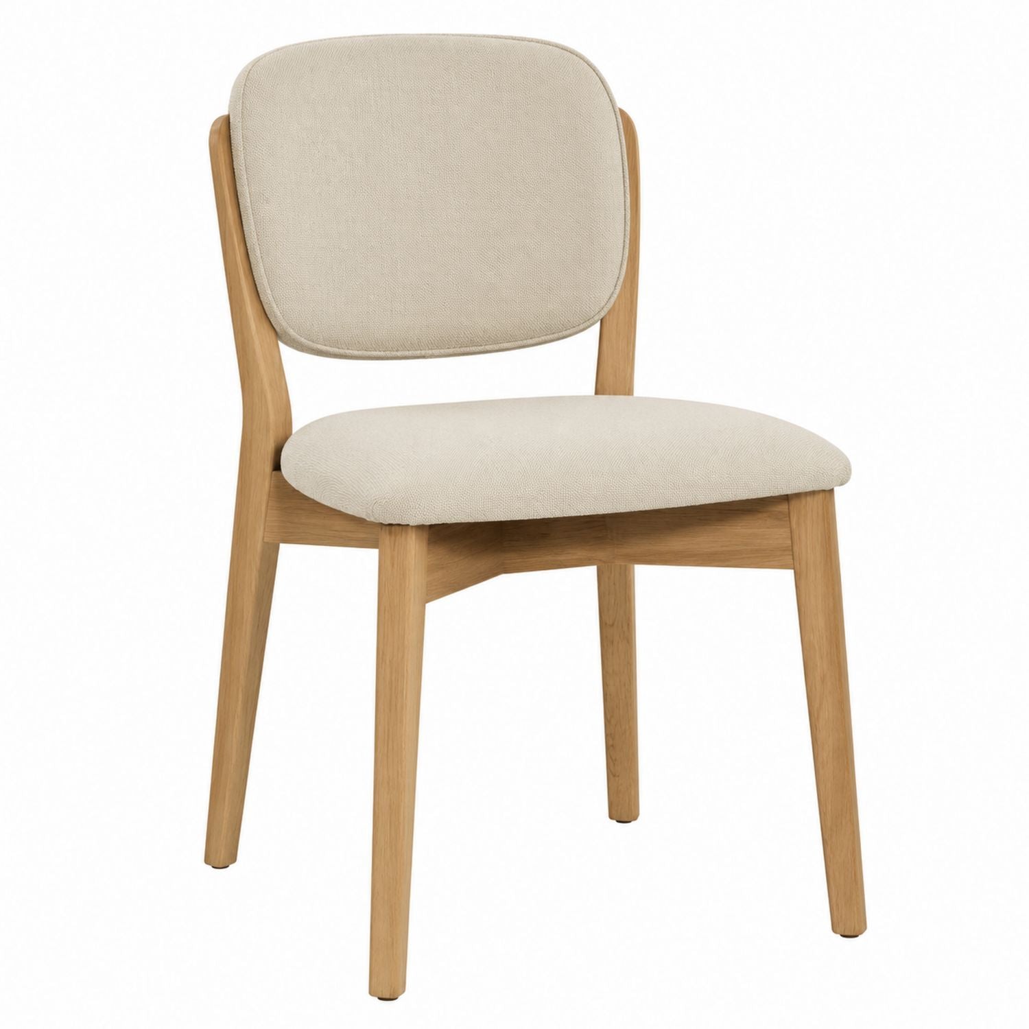 Upholstered Dining Chair with Solid Oak Frame and Beige Polyester Fabric