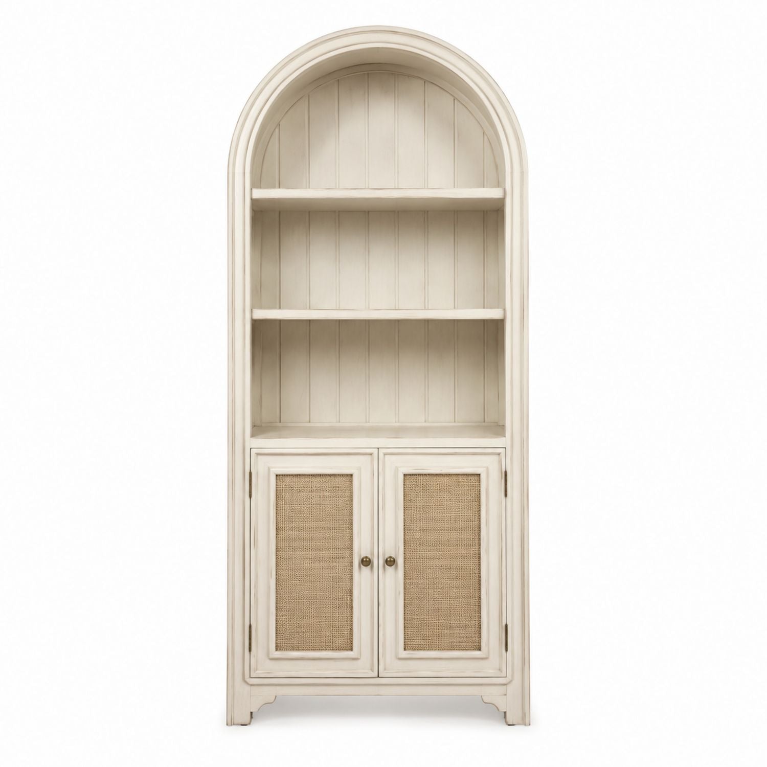 Arch Top Wooden Storage Cabinet with Cane Doors White 190cm