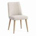 Beige Polyester Upholstered Dining Chair with Wood Legs