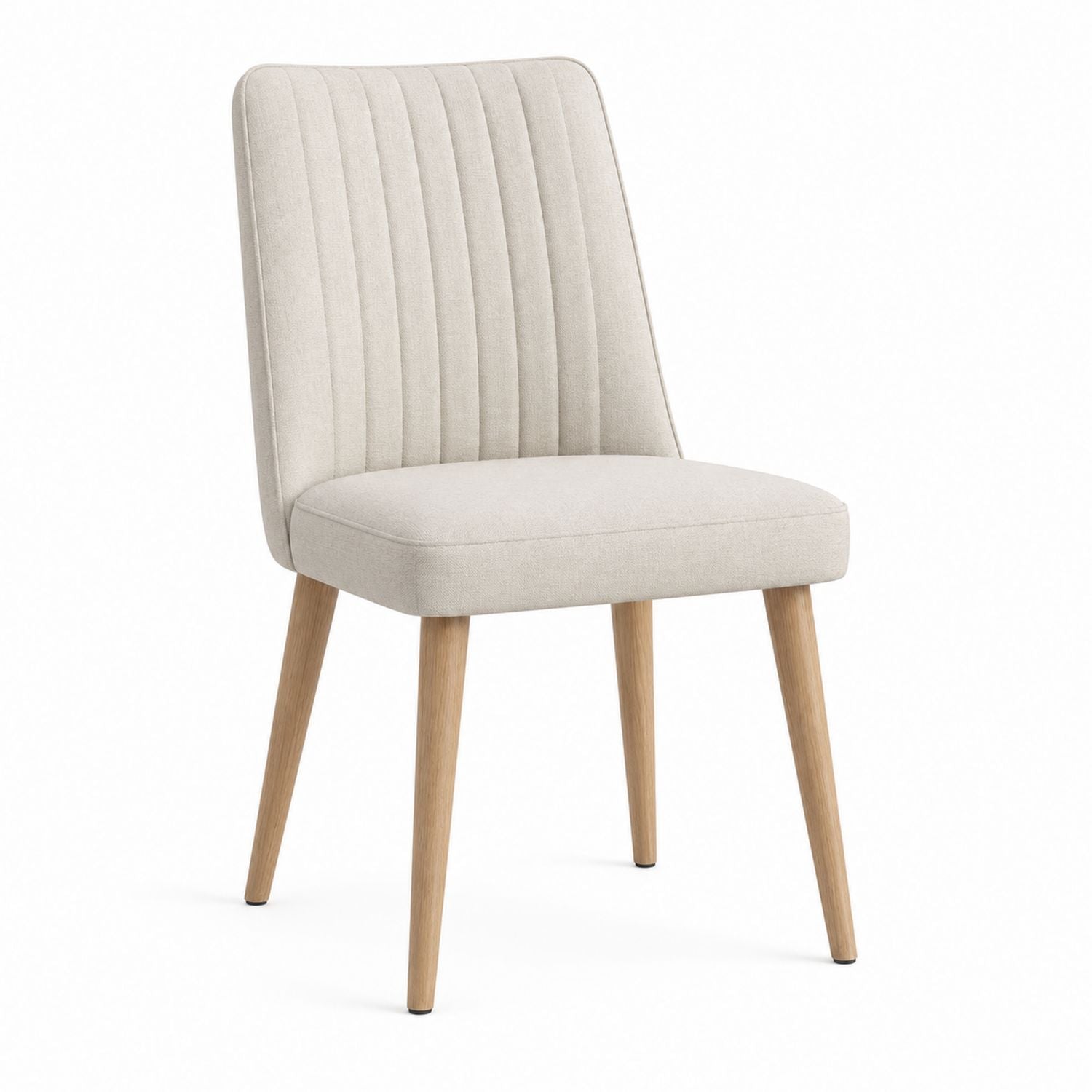 Beige Polyester Upholstered Dining Chair with Wood Legs