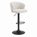Adjustable Swivel Bar Stool with Steel Base and Light Gray Polyester Seat