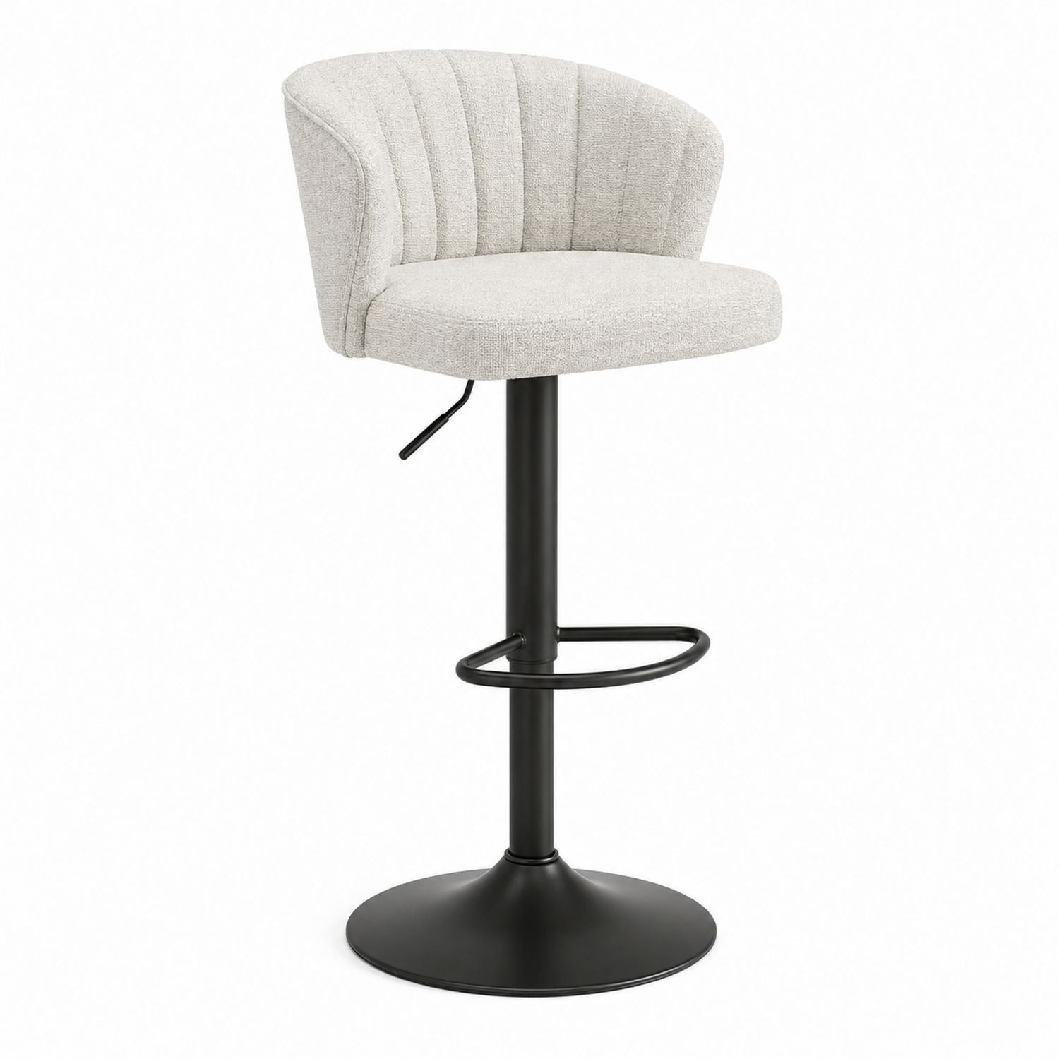 Adjustable Swivel Bar Stool with Steel Base and Light Gray Polyester Seat