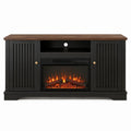 Wood Electric Fireplace TV Stand with Shelves Black 58 inch