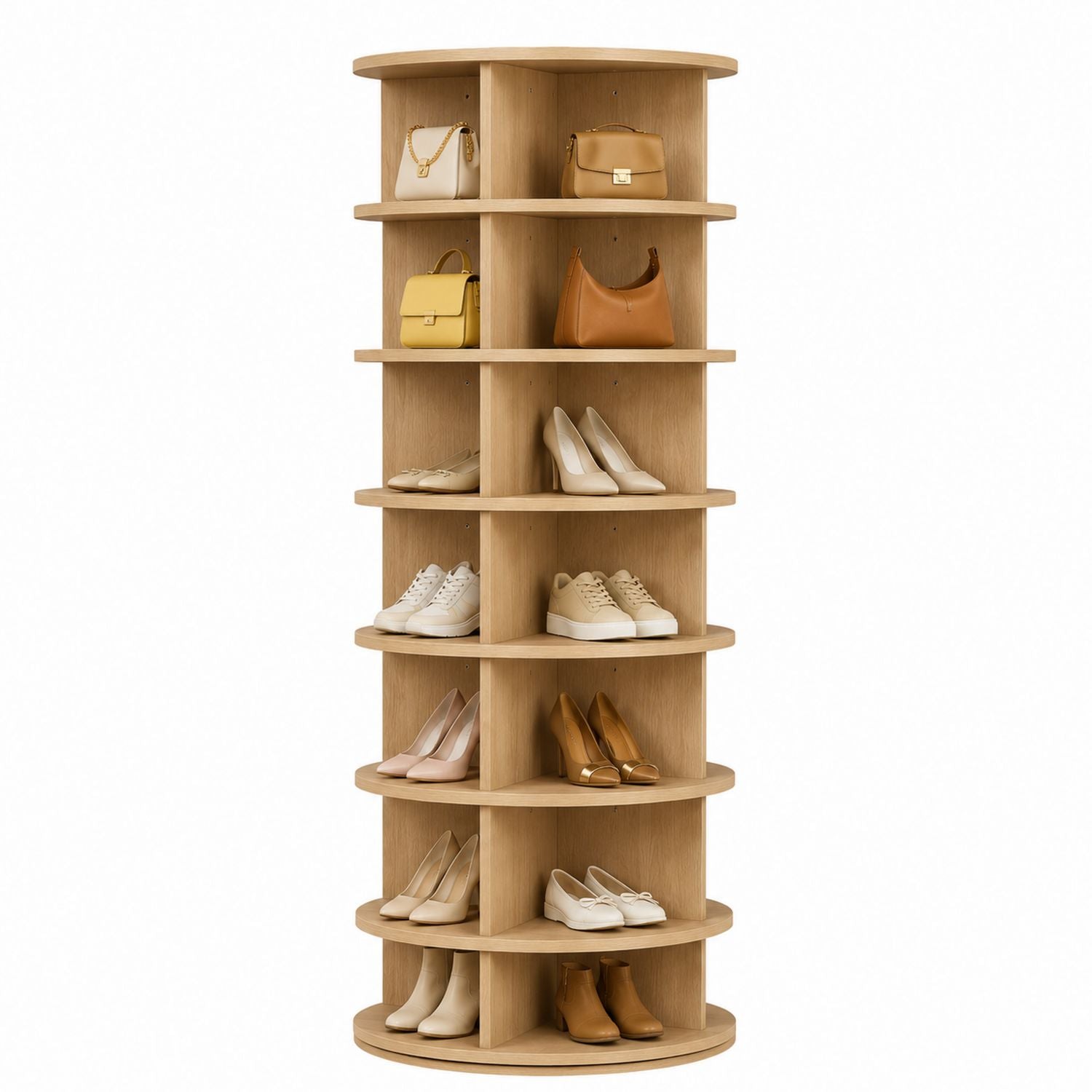 Rotating Wooden Shoe Storage Cabinet with 7 Shelves