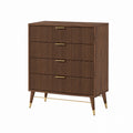Walnut Wood Dresser with Brass Handles 4-Drawer Brown