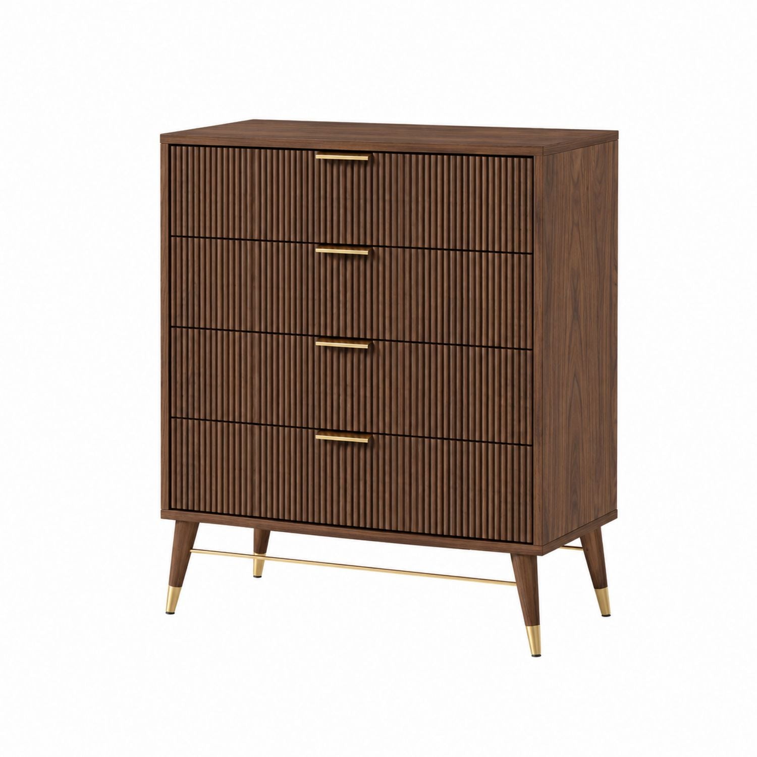 Walnut Wood Dresser with Brass Handles 4-Drawer Brown