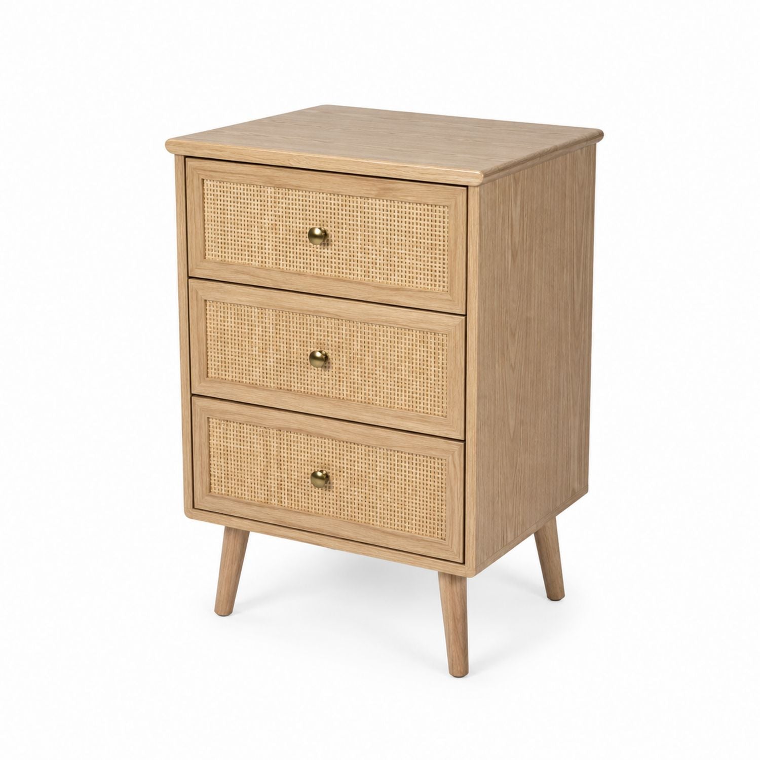 Wood Nightstand with Woven Cane Drawers Beige 3-Drawer 60x45x35 cm