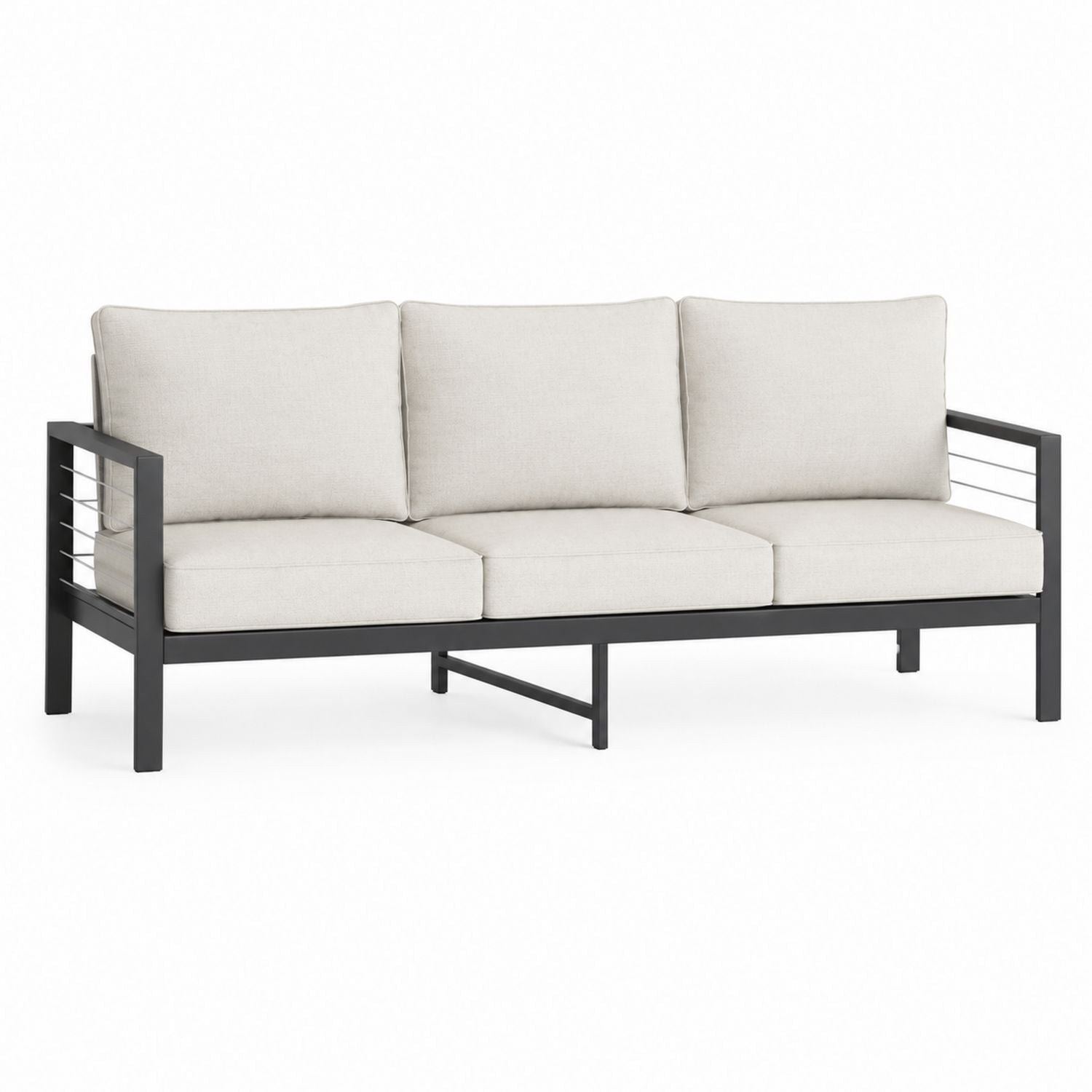 Outdoor Aluminum Frame Sofa with Polyester Cushions Beige 3-Seater 180cm