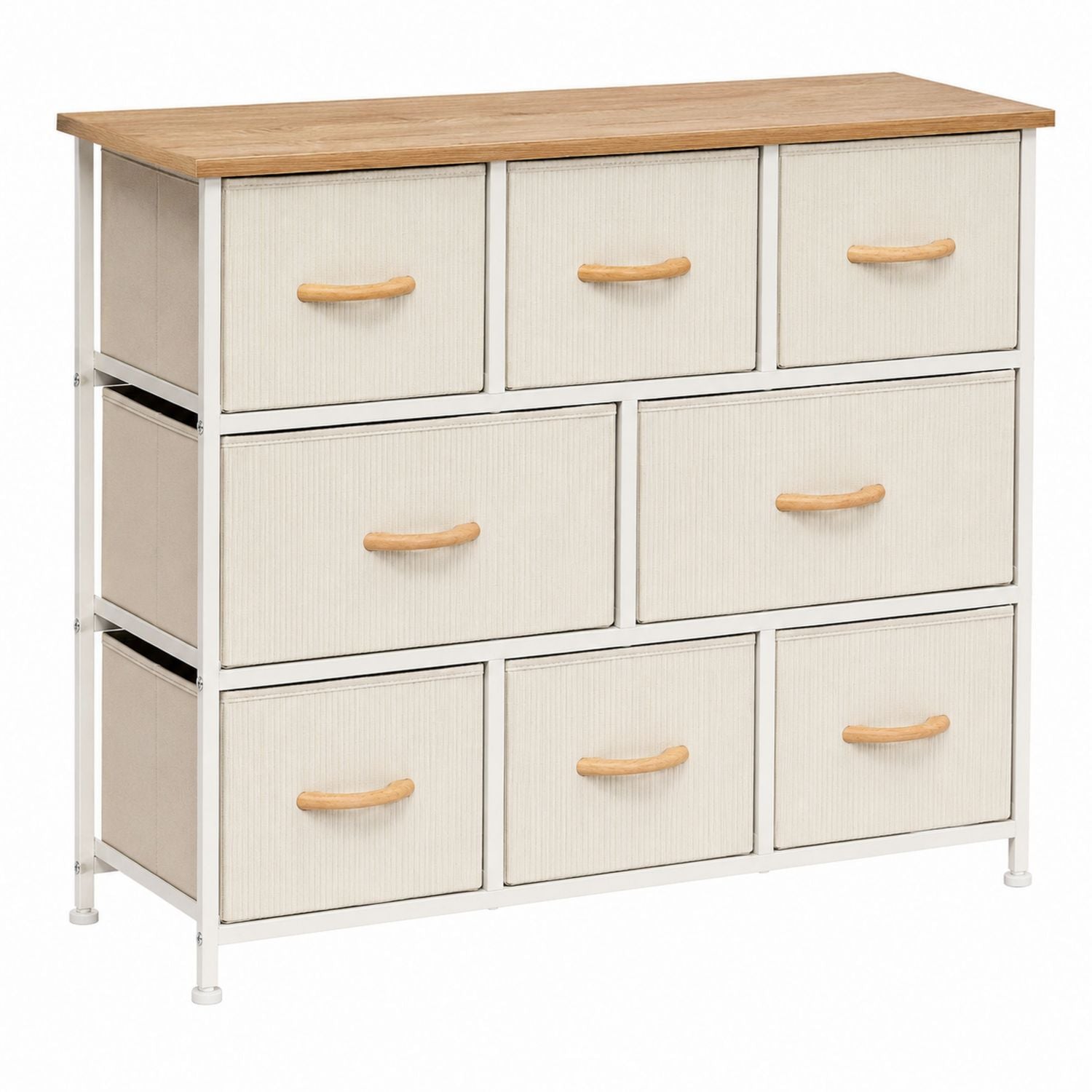 Steel Frame Fabric Drawer Dresser with MDF Wood Top, Beige, 8-Drawer, 80x30x82 cm