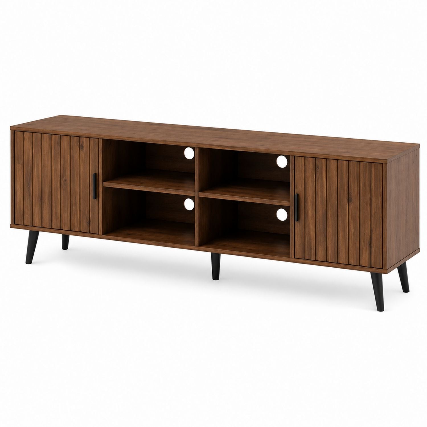 Wood TV Stand with Storage Cabinets and Shelves Brown 180cm