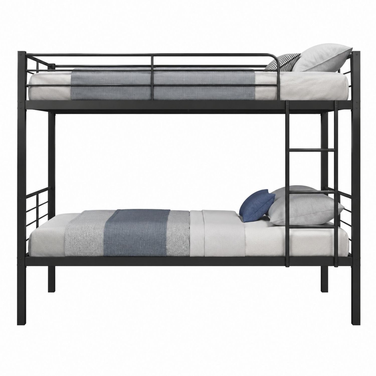 Steel Twin Size Bunk Bed with Safety Ladder and Guardrail
